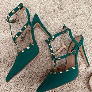 Glaze Teal Studded Heels